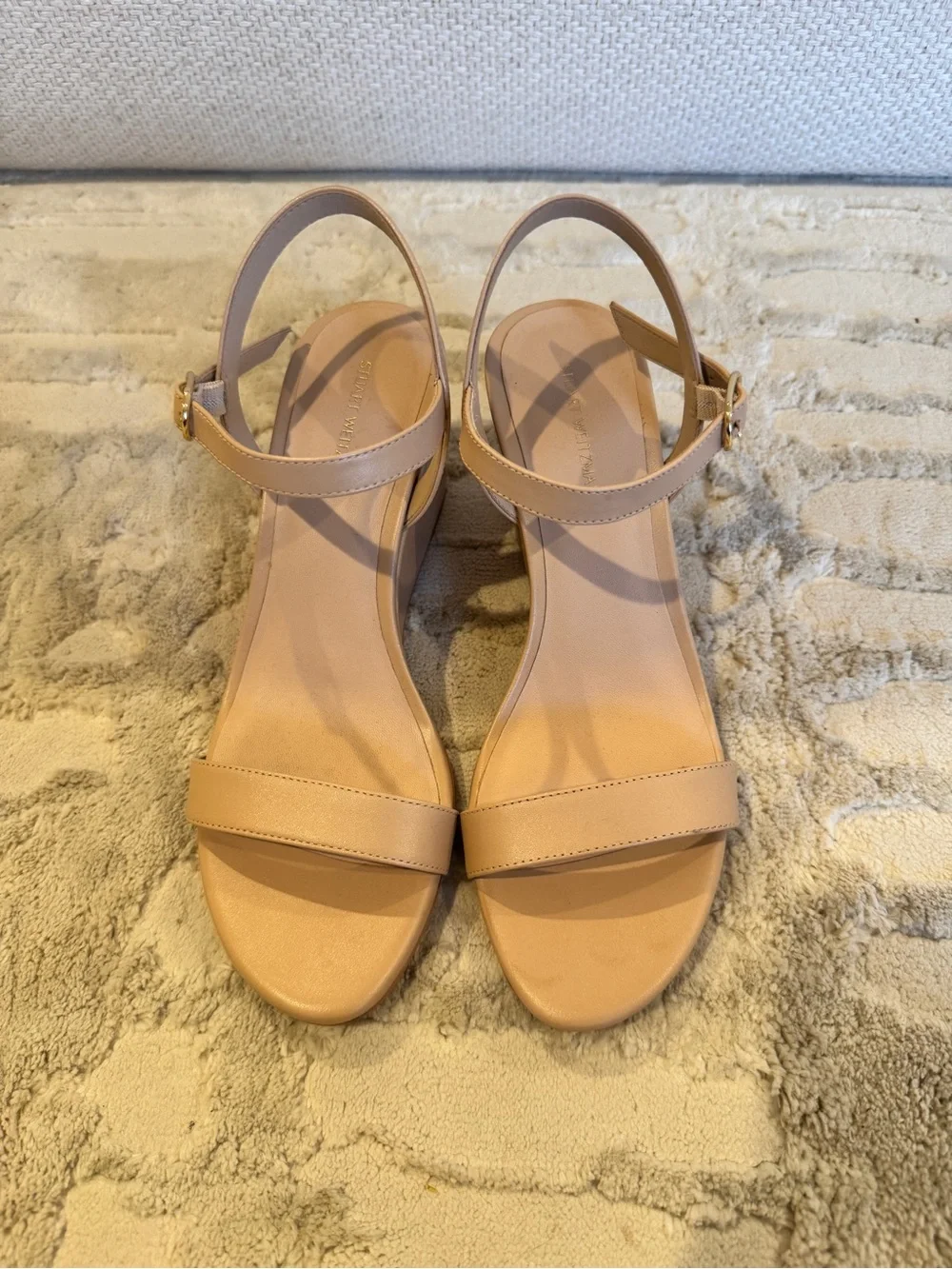 Stuart Weitzman Blush Nude Leather Wedge Sandals - Picture 2 of 4